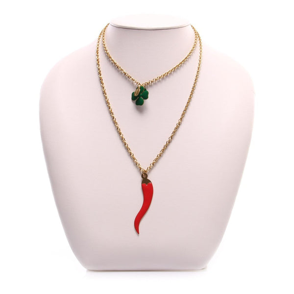 UNIQUE womens horn four-leaf clover Necklace 
