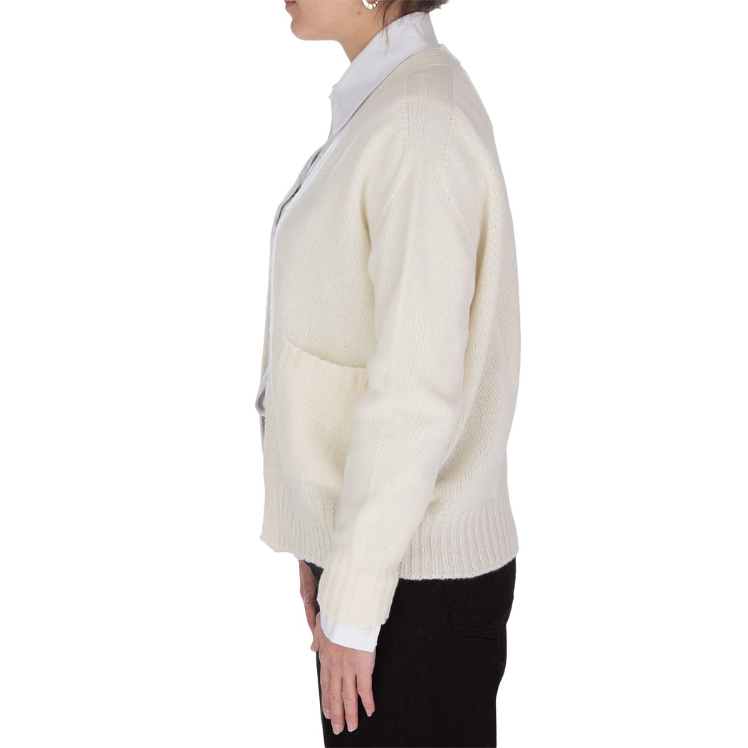 10178 CARDIGAN TASCHE PANNA  BIANCO PANNA