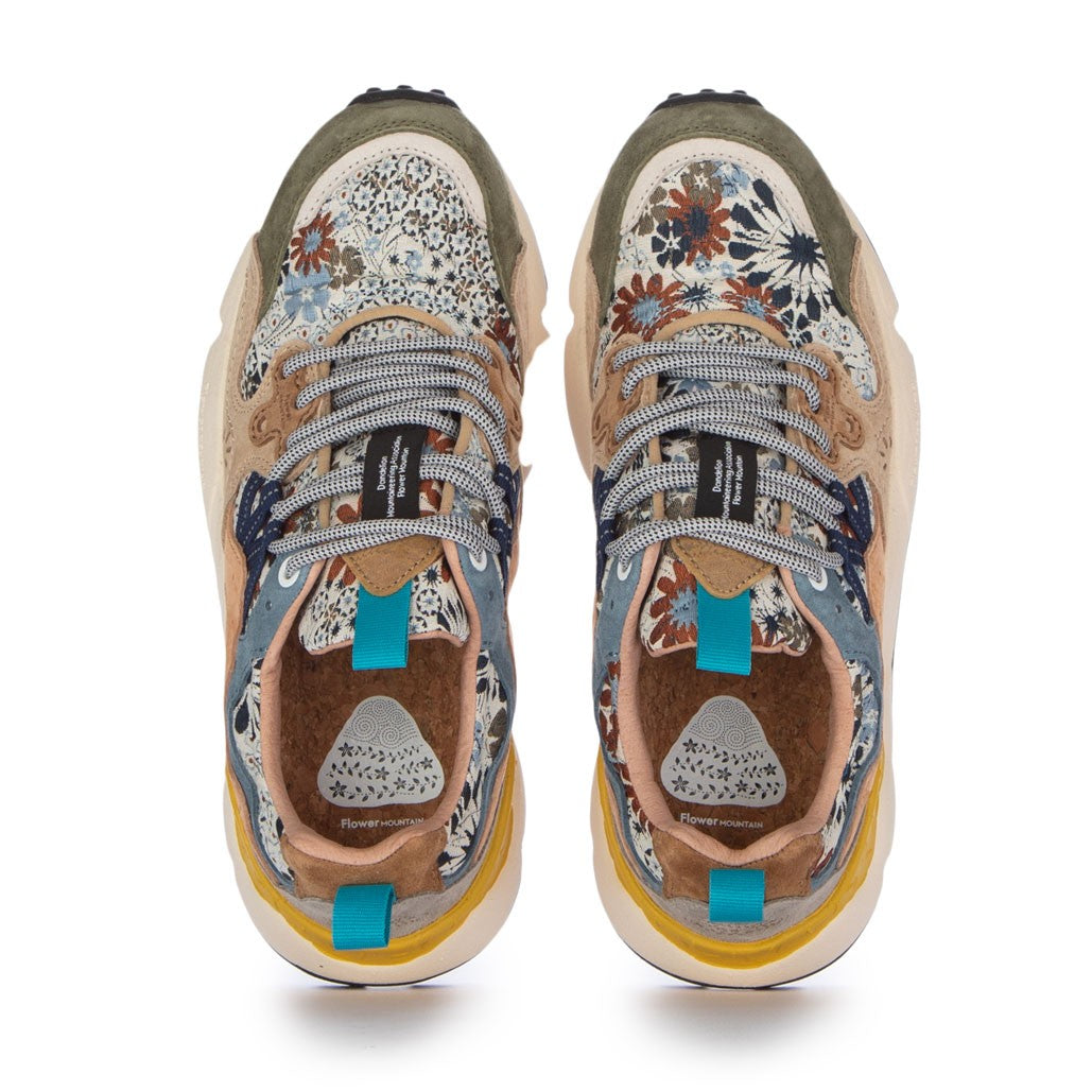 YAMANO 3 SUEDE/JAQUARD FLOWERS PRINT  BIANCO/BLU
