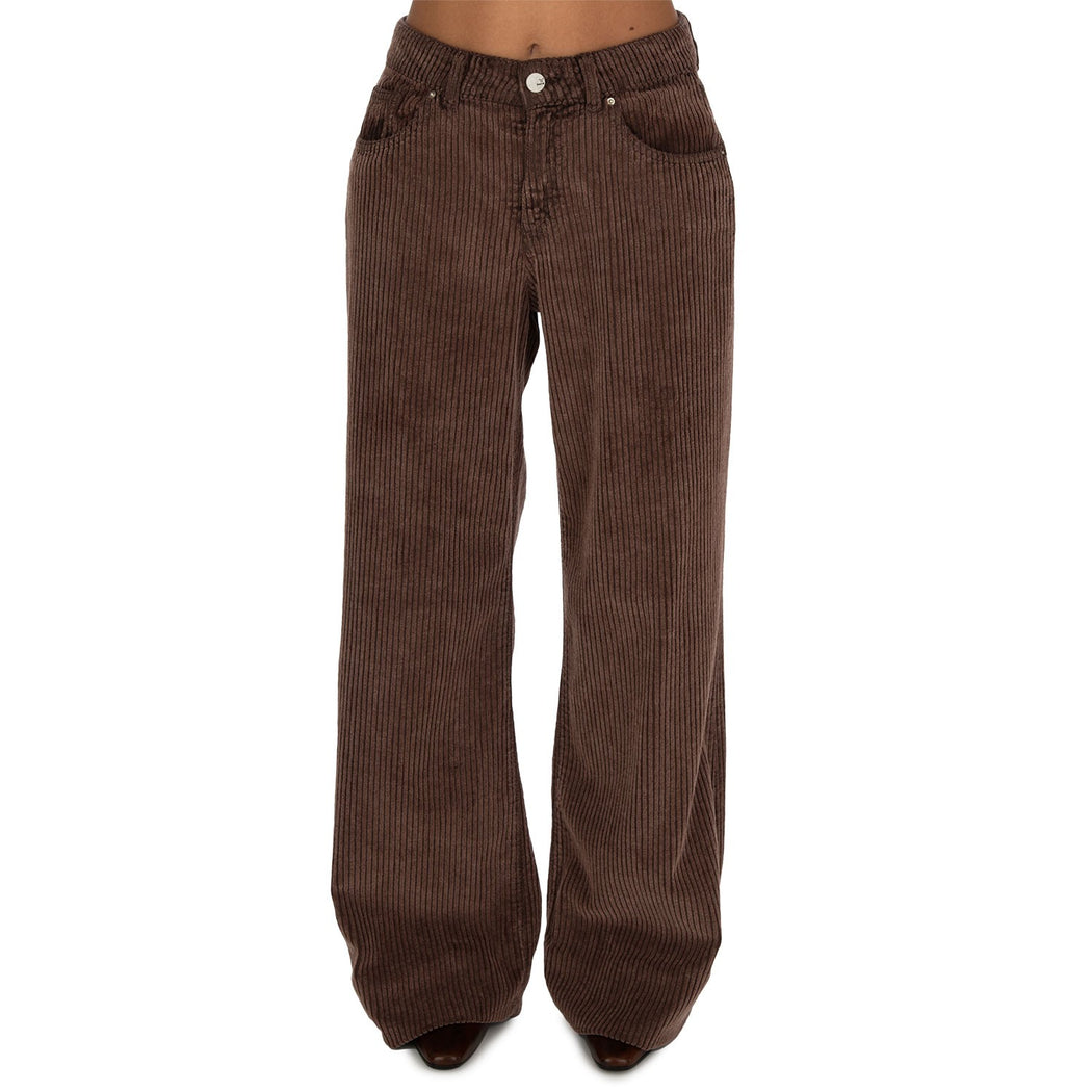 ARIANE-55 WIDE LEG VELLUTO ACID WASH  MARRONE