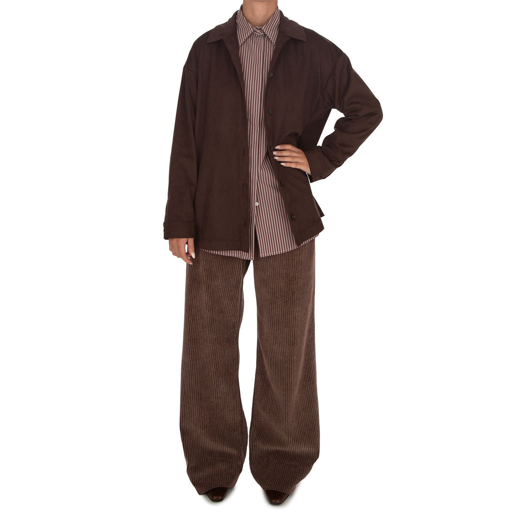 ARIANE-55 WIDE LEG VELLUTO ACID WASH  MARRONE