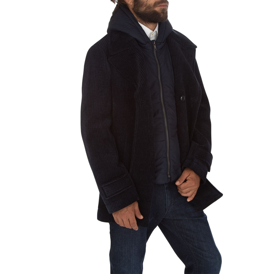HOODED CHEST PEACOAT ALBA  BLU