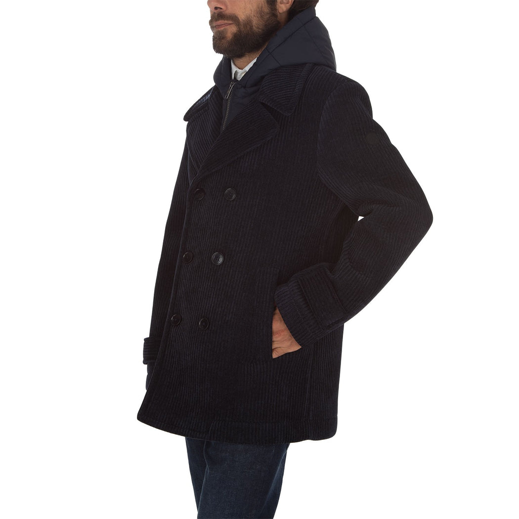 HOODED CHEST PEACOAT ALBA  BLU