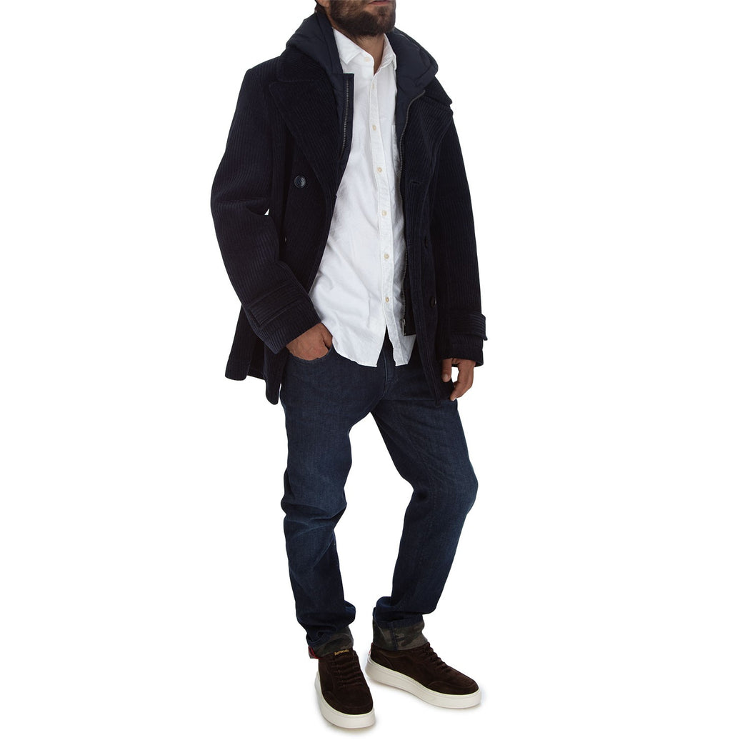 HOODED CHEST PEACOAT ALBA  BLU