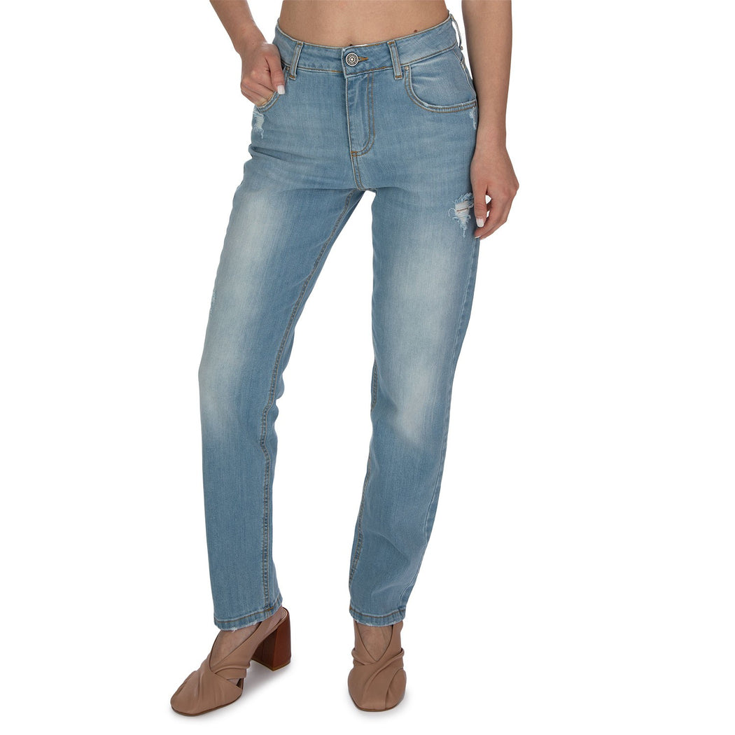 MARGHERITA-7 PANTALONE SLIM CON ROTTURE  BLU CHIARO