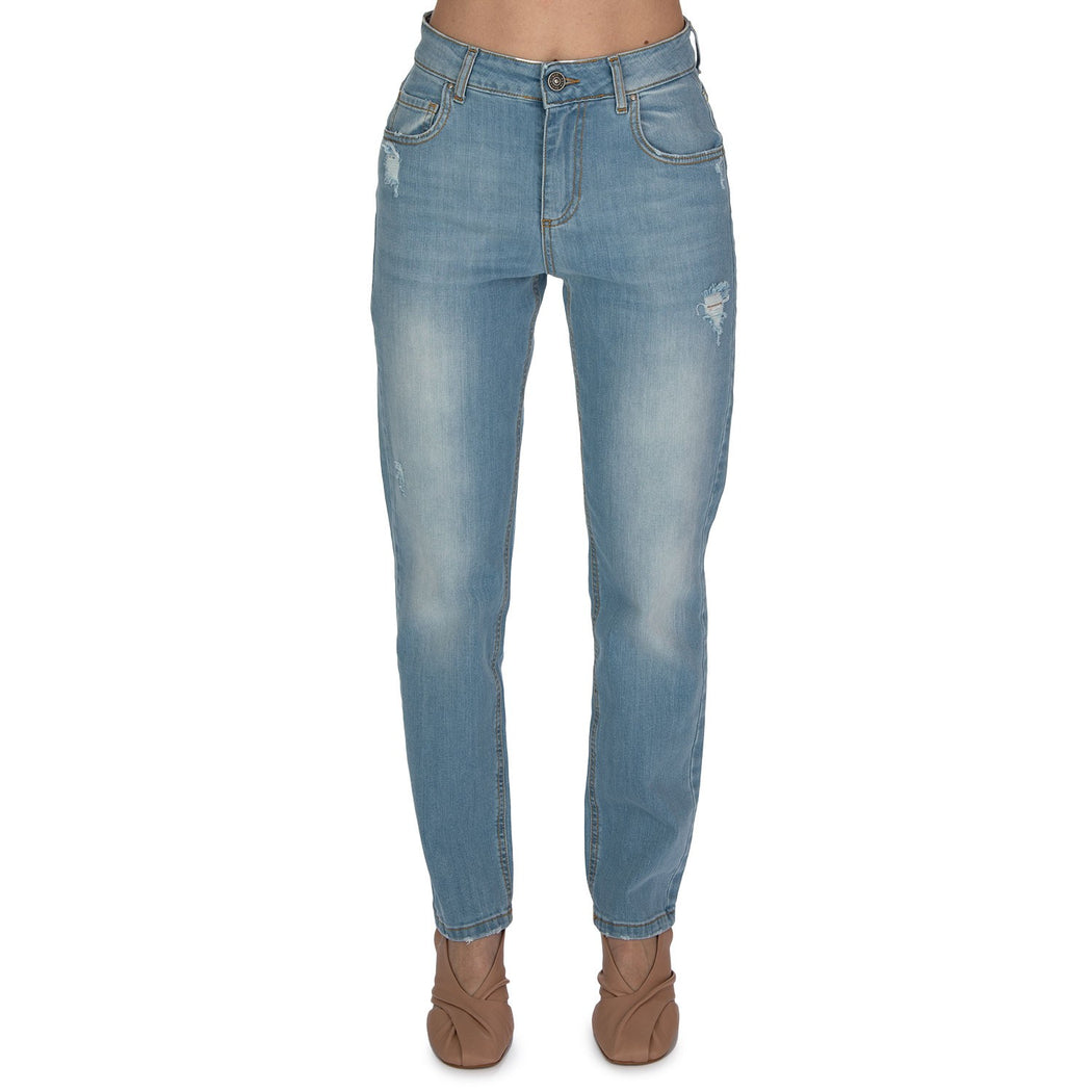 MARGHERITA-7 PANTALONE SLIM CON ROTTURE  BLU CHIARO