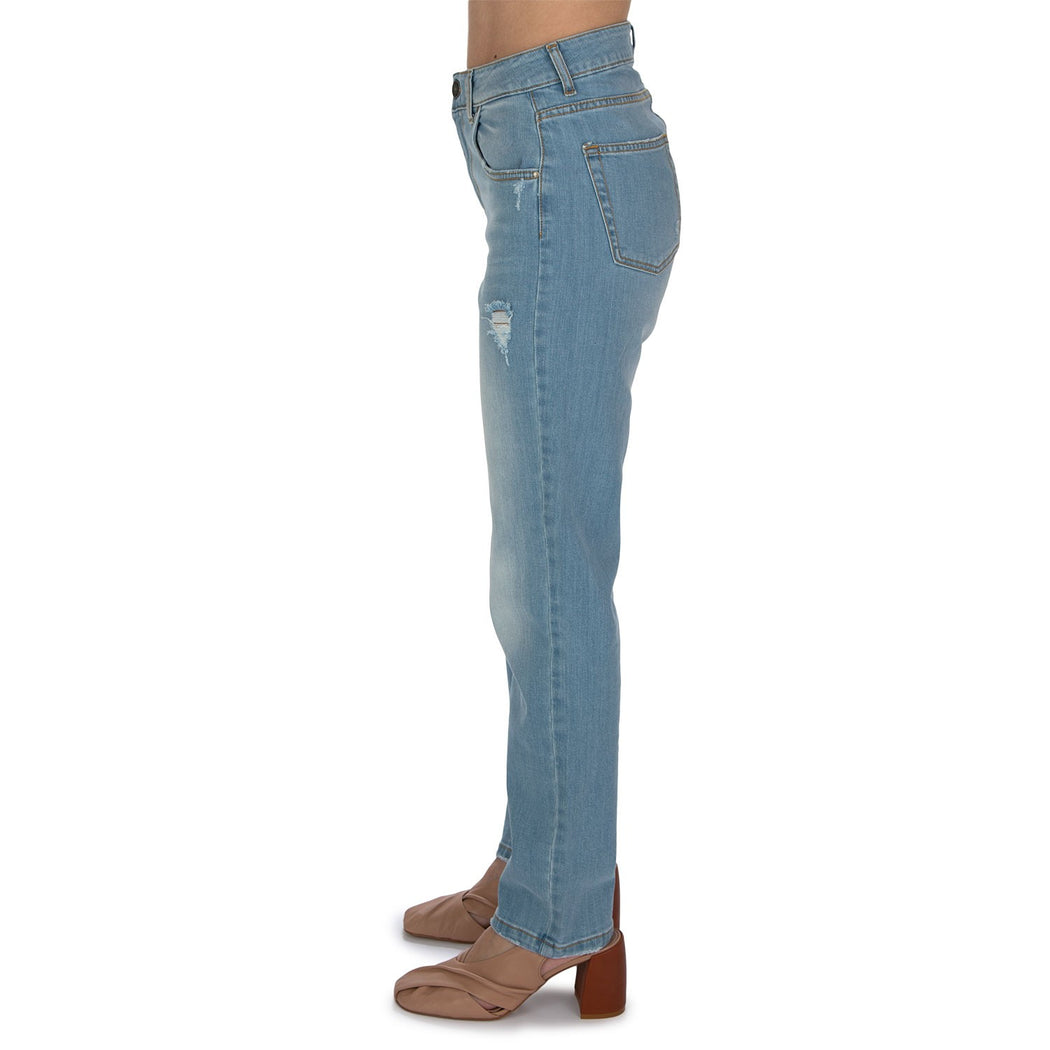 MARGHERITA-7 PANTALONE SLIM CON ROTTURE  BLU CHIARO