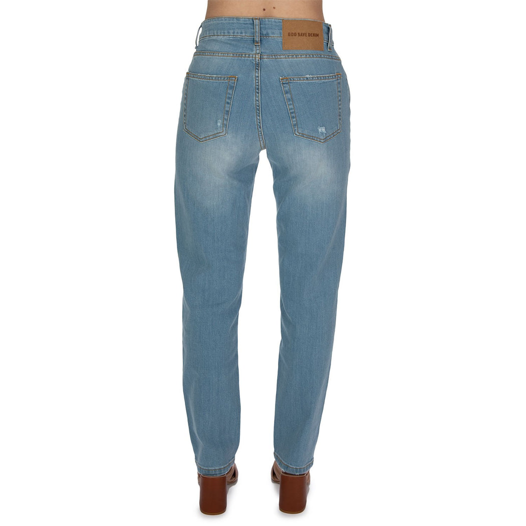 MARGHERITA-7 PANTALONE SLIM CON ROTTURE  BLU CHIARO