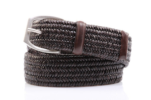 Orciani mens dark brown woven leather belt with silver buckle