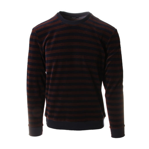 Officina36 mens blue and brown stripes cotton chenille sweater