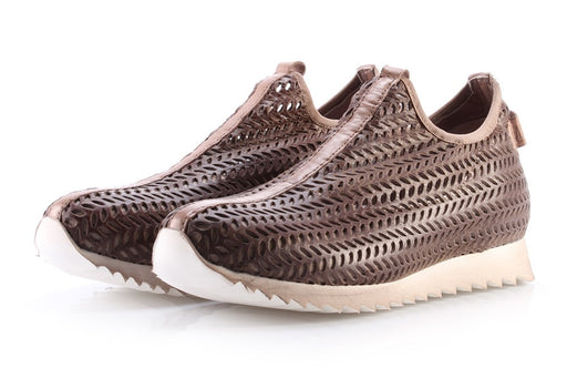 ANDIAFORA womens brown leather Slip on sneakers 