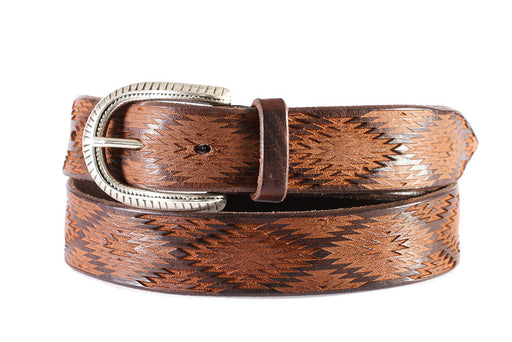 Orciani mens brown laser cut leather belt with silver engraved buckle