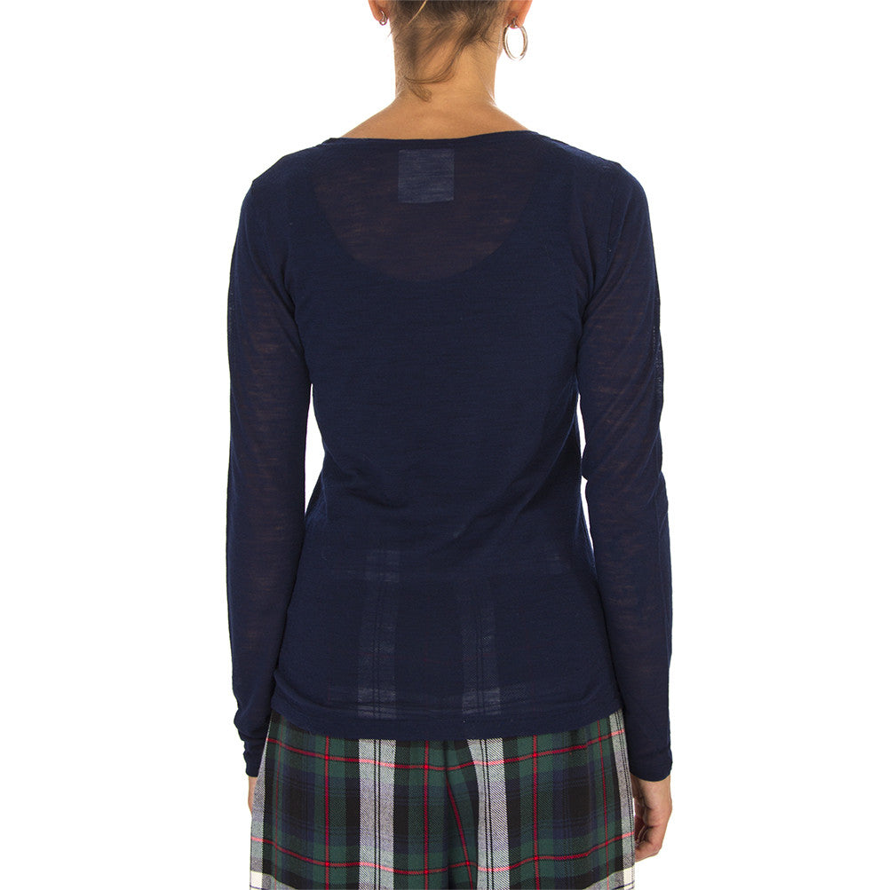 Semicouture womens dark blue wool  t-shirt with long sleeves