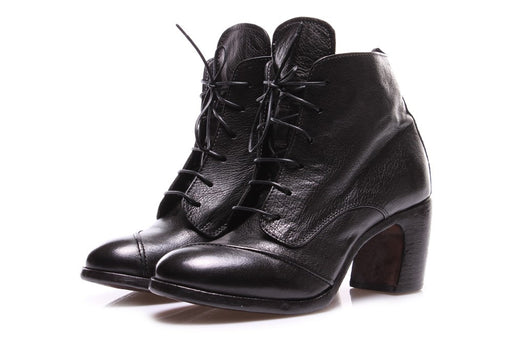 MOMA womens black leather Lace-up heeled boots 
