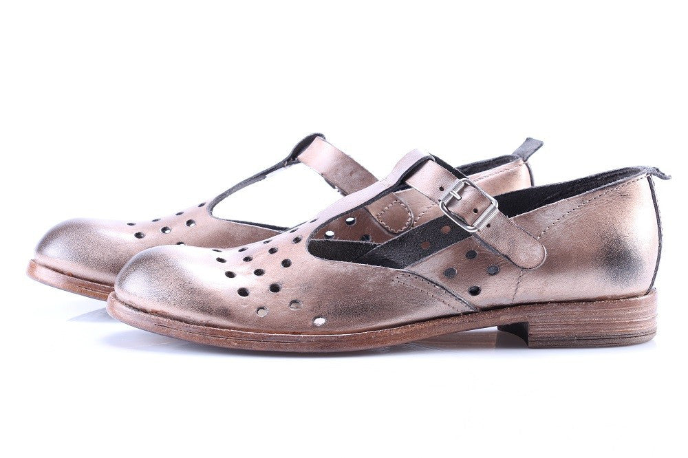 MOMA womens pink perforated leather Flat shoes 