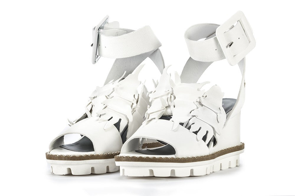 Patrizia Bonfanti womens white leather sandals with a wedge heel