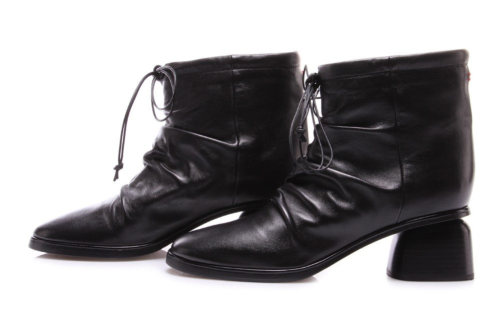 HALMANERA womens black wrinkled leather Ankle boots 