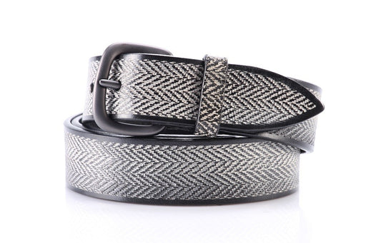 Orciani mens black and white decorated fishbone leather belt