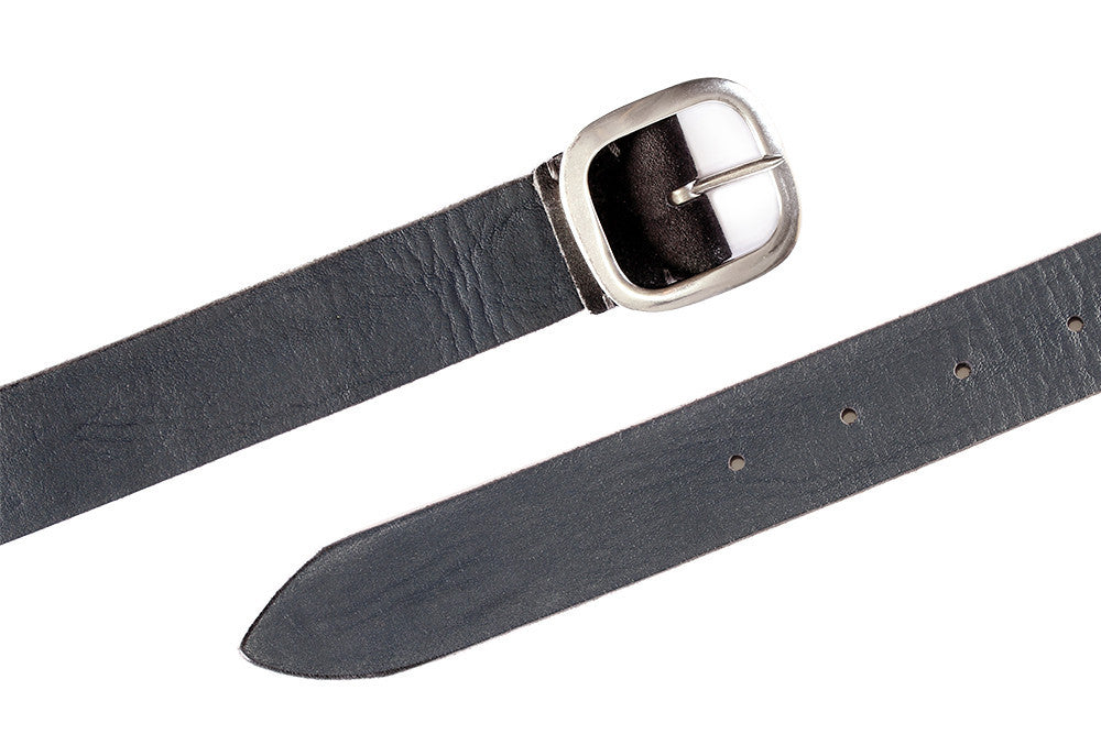 Orciani mens blue and gray leather belt with silver buckle 