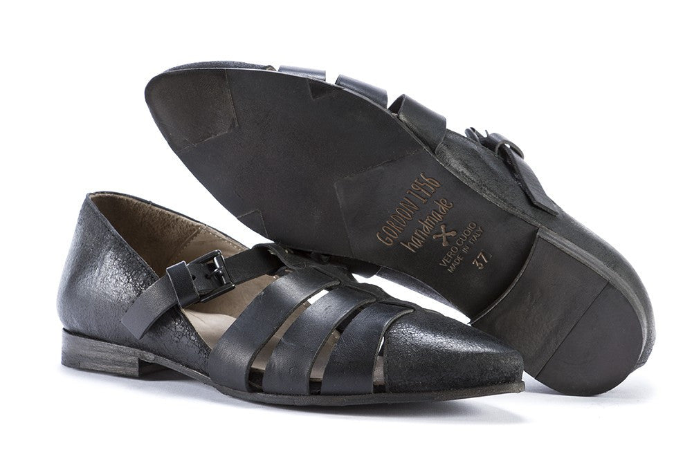 GORDON 1956 womens black leather Flat shoes 