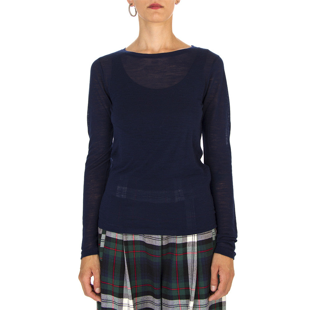 Semicouture womens dark blue wool  t-shirt with long sleeves
