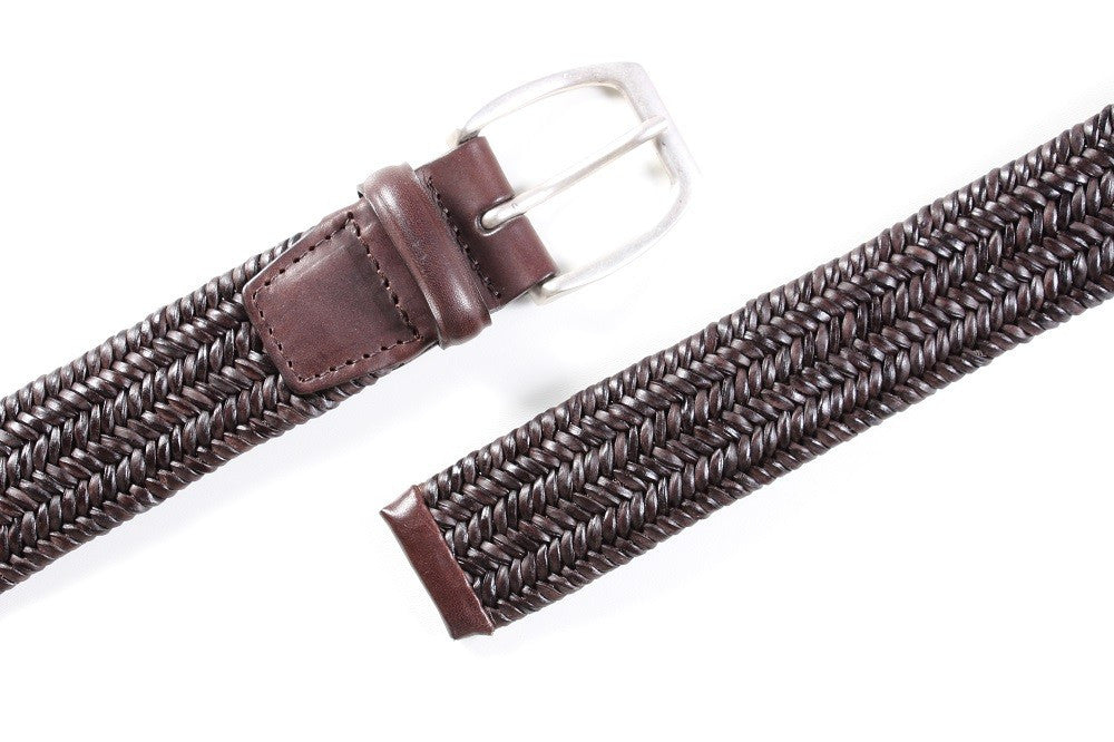 Orciani mens dark brown woven leather belt with silver buckle