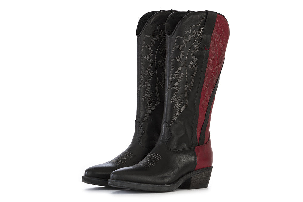POESIE VENEZIANE Womens black bordeaux leather Texas boots