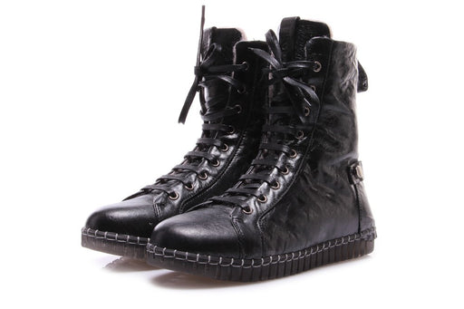 ANDIAFORA womens black leather High top sneakers 