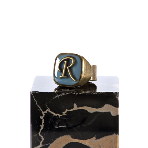 UNIQUE womens light blue Ring letter "R" 
