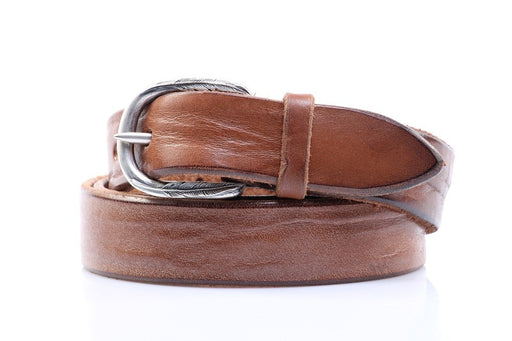 Orciani mens light brown leather belt with rounded silver buckle