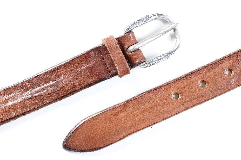 Orciani mens light brown leather belt with rounded silver buckle