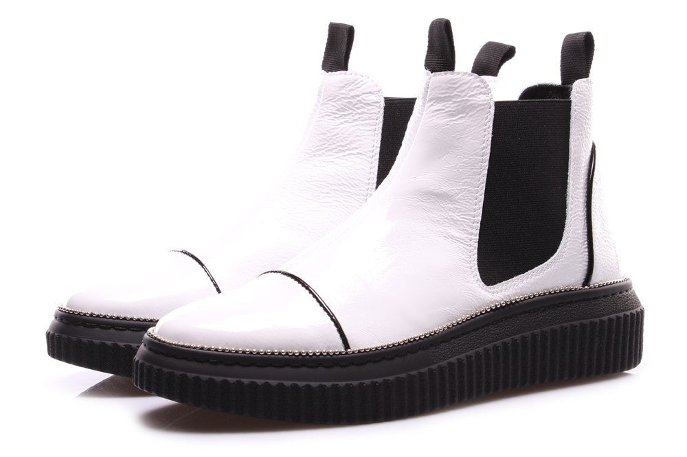 D+ womens white black leather Chelsea boots