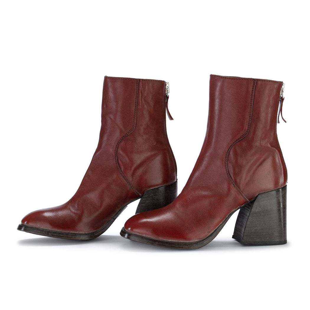 moma womens heel ankle boots brick red