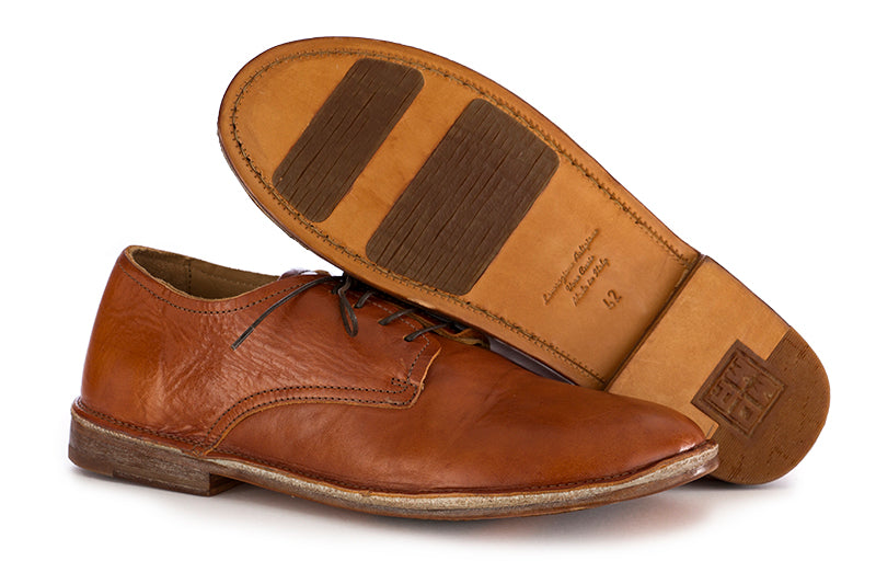 Moma mens flat shoes leather cognac brown