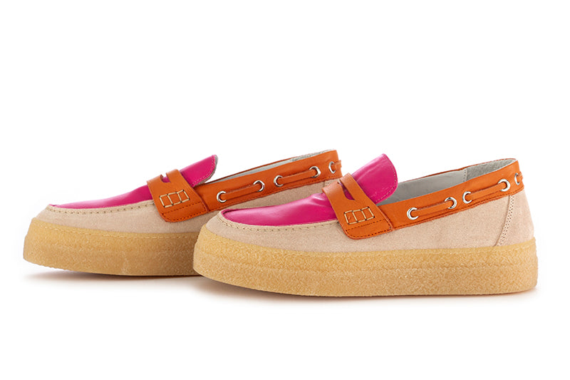 Oa non-fashion womens loafers pink orange suede