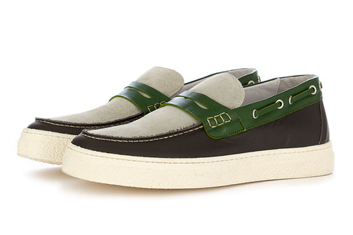 Oa non-fashion mens loafers grey green suede