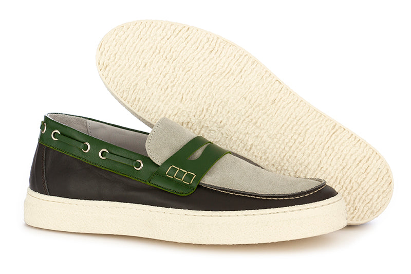 Oa non-fashion mens loafers grey green suede