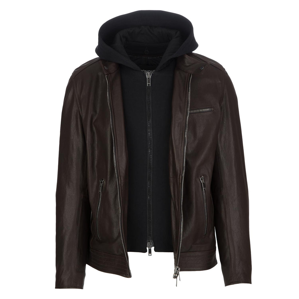dondup mens leather jacket dark brown