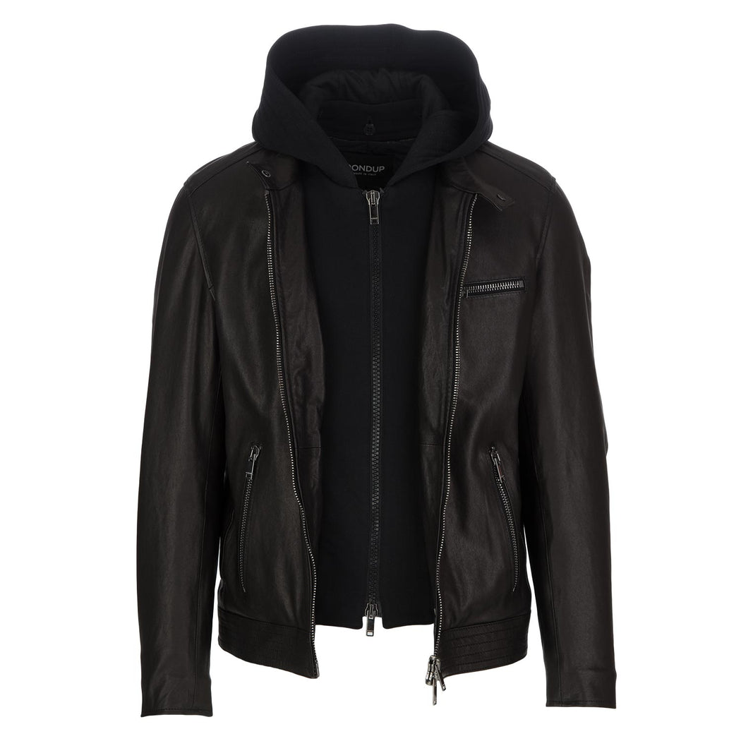 dondup mens leather jacket black