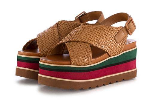 Rahya Grey womens platform sandals leather brown red