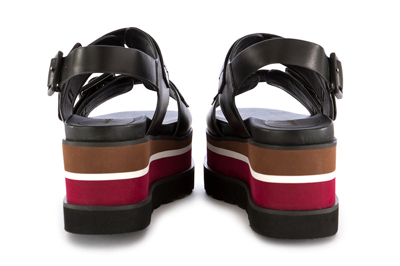 Rahya Grey womens platform sandals leather black / red