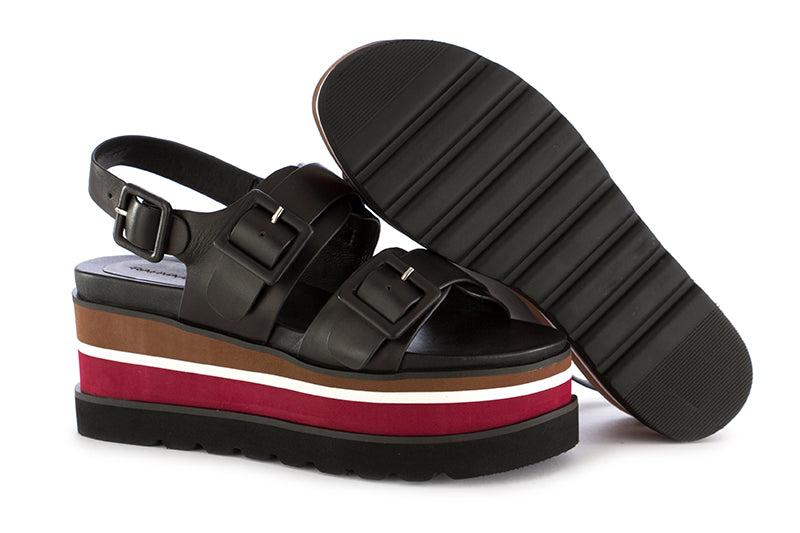 Rahya Grey womens platform sandals leather black / red