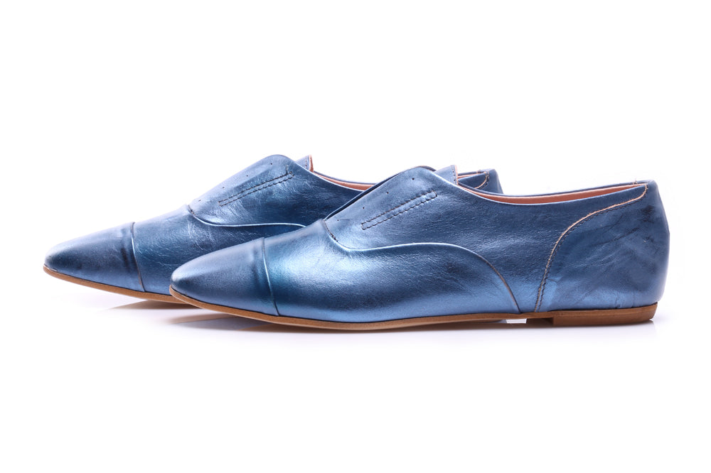 POPS womens light blue leather Flat shoes 