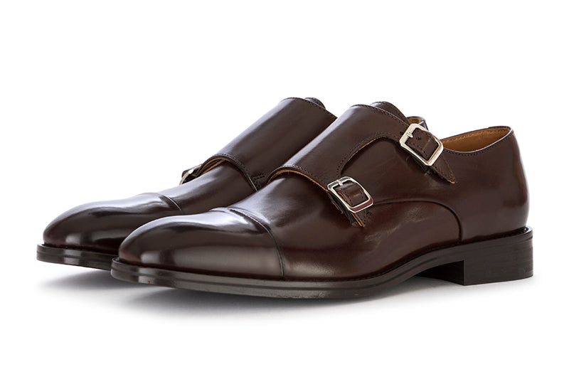 CARLI 1937 mens flats with double buckle dark brown 
