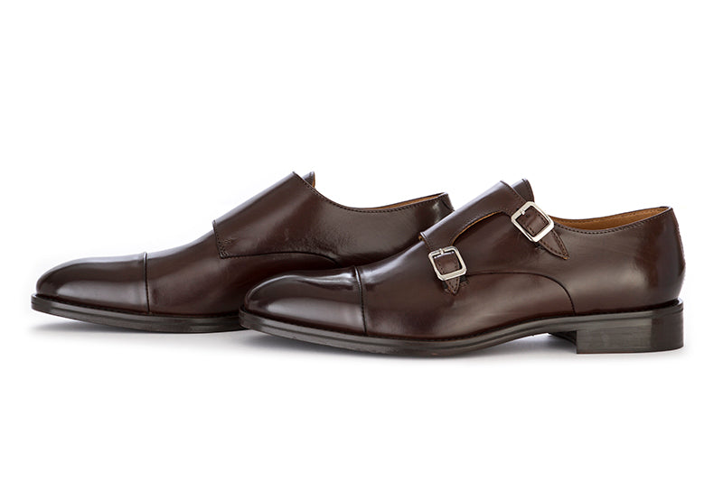 CARLI 1937 mens flats with double buckle dark brown 